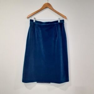 Retro 80's Businesscore Royal Blue Velour Pencil Skirt
